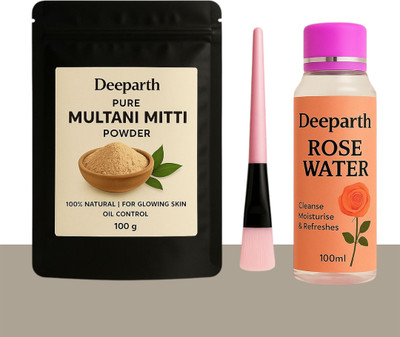 Deeparth Herbal Multani Mitti Powder + Rose Water + Brush Kit | Skin Care Essentials(100 g)
