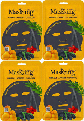 MasKing Diva Hibiscus, Apricot & Charcoal Facial Sheet Mask Pack Of 4(100 ml)
