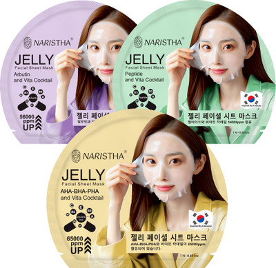 NARISTHA Jelly Facial Sheet Mask | Arbutin, Peptide & AHA/BHA/PHA | Combo of 3(75 g)