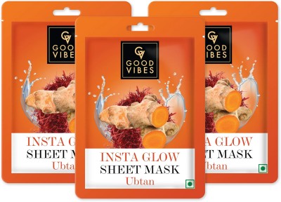 GOOD VIBES Ubtan Insta Glow Sheet Mask (20 g) - (Pack of 3)(60 ml)