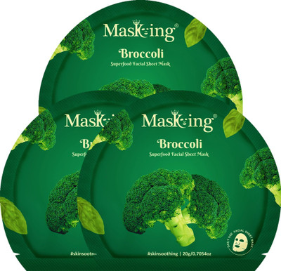 MasKing Superfood Broccoli facial sheet mask for glowing Skin and Hydrating, Pack of 3(60 ml)