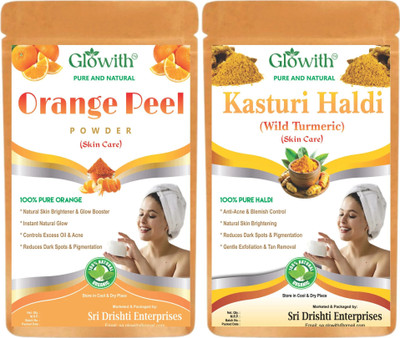 Glowith Pure Kasturi Haldi & Orange Peel Powder Face Pack for Glowing Skin | 100g Each(200 g)