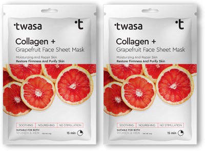 Twasa Collagen & Grapefruit Face Sheet Mask For Bright & Plump For All Skin Type(40 g)