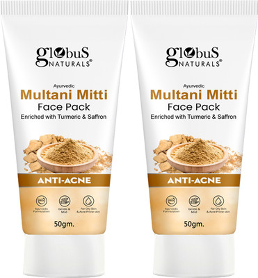 Globus Naturals Anti Acne Multani Mitti Face Pack, For Oily & Acne Prone Skin, Set of 2(100 g)
