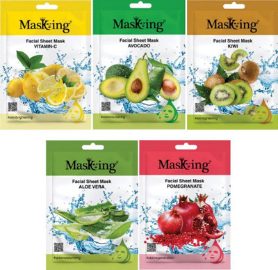 MasKing Beauty Facial Sheet Mask for Skin Regenerating, Glowing, Lightening, Nourishing & Moisturizing for Women & Men Combo Pack of 5(100 ml)