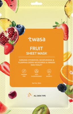 Twasa Natural Fruit Sheet Mask For Glowing & Hydration Skin with Goodness Of Fruits(20 ml)