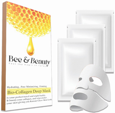 BEE BEAUTY Bio-Collagen Real Deep Mask - Hydrating Overnight Solution - 38g X 3 Units(114 g)