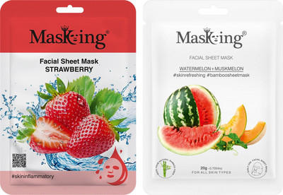 MasKing Beauty Bamboo Facial Sheet Mask of Strawberry, Watermelon & Muskmelon Pack of 2(40 ml)