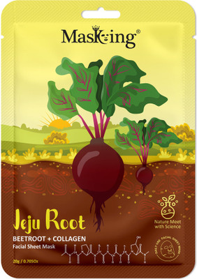 MasKing Jeju Root Facial Sheet Mask Beetroot + Collagen, Face Serum Mask, 20Ml each(20 ml)