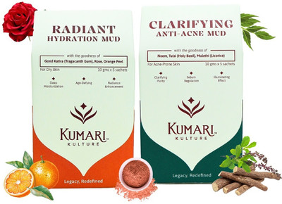 Kumari Kulture Radiant & Clarifying Mud Combo Face Pack|10PCSx10g Each, After mix become 300g(100 g)