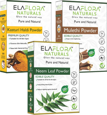 ELAFLORA Kasturi Haldi, Mulethi & Neem Powder Combo for Glowing Skin(300 g)