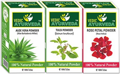 VEDICAYURVEDA Aloe Vera Powder, Tulsi Powder and Rose Petals Powder - Pack of 3(300 g)