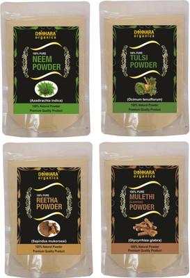 DONNARA organics Neem Powder,Tulsi Powder, Reetha powder & Mulethi powder(600 g)