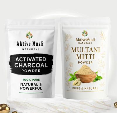 Aktivemusli Face Pack Combo Charcoal Powder & Multani Powder Glowing Skin All Skin Type(100 g)