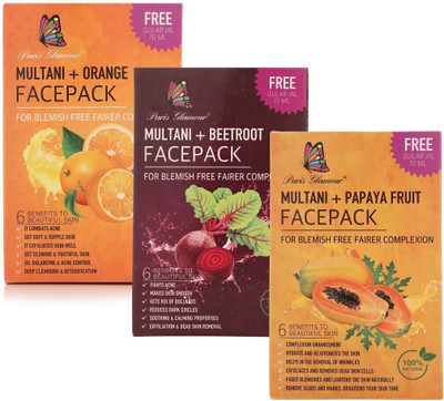 Paris Glamour Multani + Orange | Multani + Beetroot | Multani + Papaya Facepack (3*100 g Each)(300 g)