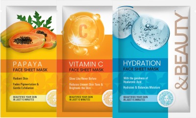&BEAUTY Face Sheet Mask With Papaya & Vitamin C | Combo pack of 3(60 g)