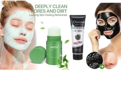 BRM TRADERS Green Stick Deep Cleansing Mask & Charcoal Peel Off Mask (Pack of 2)(100 g)
