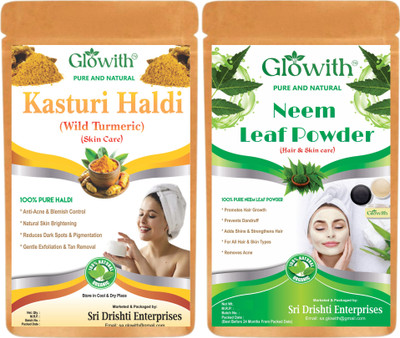 Glowith Kasturi Haldi & Neem Leaf Powder for Face Pack – 100g Each | Natural Skin Care(200 g)