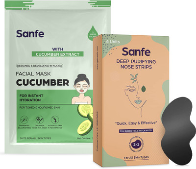 Sanfe Deep Purifying Nose Strips Pack of 6 & Instant Hydration Cucumber Facial Mask(25 g)