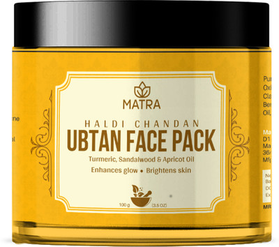 Matra Haldi Chandan Ubtan Face Pack – Ayurvedic Face Mask for Skin Brightening, Tan Removal and Glow – With Turmeric & Sandalwood - With Face Pack Brush(100 g)