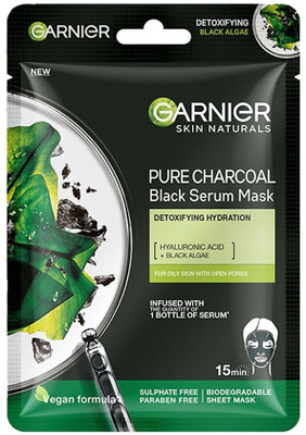 GARNIER Skin Naturals, Charcoal, Face Serum Sheet Mask, Purifying and Hydrating(28 g)