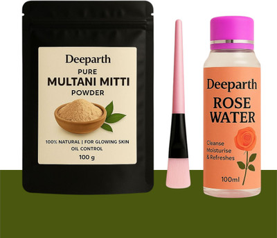 Deeparth Multani Mitti Powder and Rose Water with Brush Kit for Face Glow & Care(100 g)
