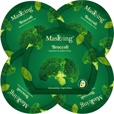 MasKing Superfood Broccoli facial sheet mask for glowing Skin and Hydrating, Pack of 5(100 ml)