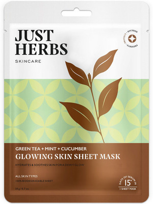 Just Herbs Green Tea, Mint & Cucumber base Glowing Skin Sheet Mask(20 g)