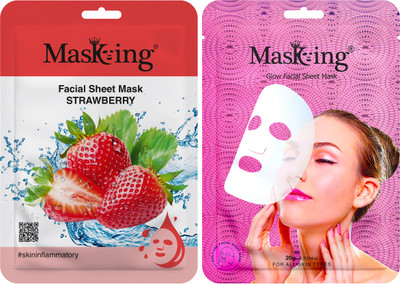 MasKing Strawberry and glow Facial sheet mask for Glowing skin, men and women pack of 2(40 ml)