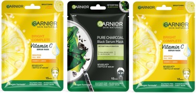GARNIER Skin Naturals Bright Complete Vitamin c Pack of 2+ Pure Charcoal Mask Sheet(84 ml)