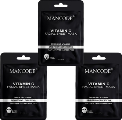 MANCODE Vitamin C Facial Sheet Mask for Men & Women Korean Sheet Mask Pack of 3(75 ml)