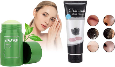 Luster Shine AntiBlackhead Remove Charcoal Face Mask& Green Tea Purifying Clay Mask(170 ml)
