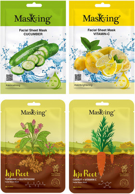 MasKing Beauty and Jeju Facial sheet mask combo set for skin glowing, Pack of 4(80 ml)