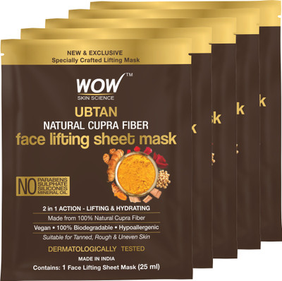 WOW SKIN SCIENCE Ubtan Natural Fiber Cupra Face Lifting Sheet Masks- 25 Ml – Pack of 5 (125 ml)