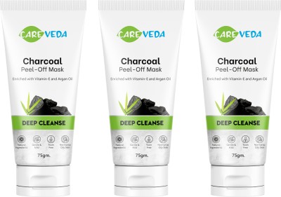 CareVeda Charcoal Peel Off Mask, Enriched with Vitamin E and Argan Oil, Pack of 3(225 g)