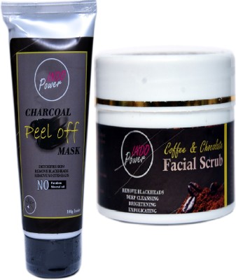 INDO POWER Da102- CHARCOAL PEEL OFF MASK 100g. + COFFEE & CHOCOLATE FACIAL SCRUB 100g.(200 g)