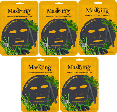 MasKing , Tea-tree & Charcoal facial Sheet Mask Pack Of 5(125 ml)