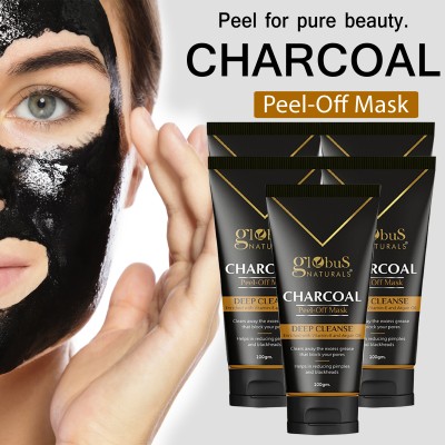 Globus Naturals Charcoal Peel Off Mask For Acne, Pimples & Whiteheads removal, Set of 5(500 g)