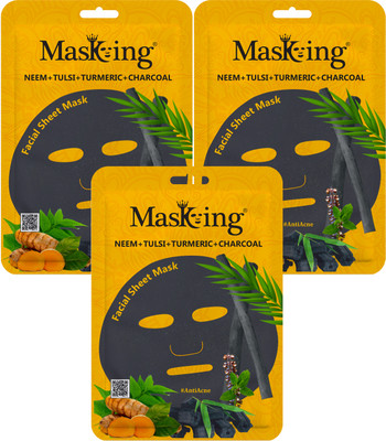 MasKing Diva Neem, Tulsi, Turmeric & Charcoal Facial Sheet Mask Pack Of 3(75 ml)