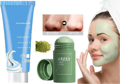 Luster Shine 1 Green Tea/Eggplant Purifying Clay Stick Mask with Gel 1 Ice Cream Mask(160 ml)