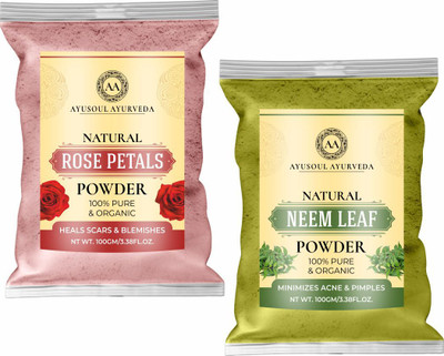 Ayusoul Ayurveda Rose Petals Powder | Neem Leaf Powder Face Pack for Glowing Skin(200 g)