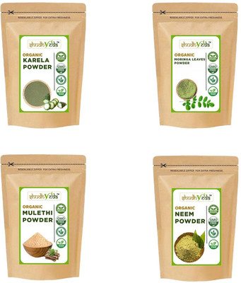 Shudhveda Organic Karela, Mulethi, Neem & Moringa Leaves Powder - Combo Pack (100g*4)(4 g)