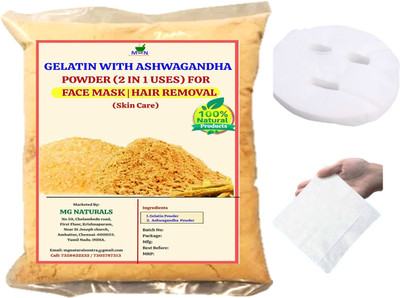 MGBN Gelatin with Ashwagandha Powder (2 in 1 Uses) for Face Mask/Hair removal (Skin Care) 25 Gm(25 g)