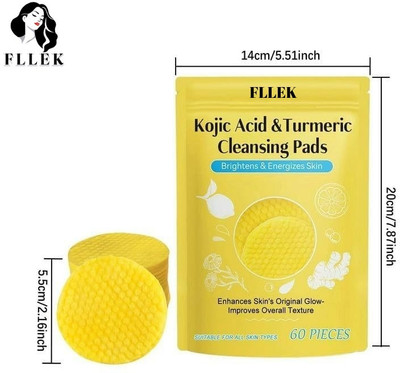 FLLEK Kojic Acid and Turmeric Cleansing Pads,Turmeric Cleansing Pads, Face.(60 PIC)(100 g)
