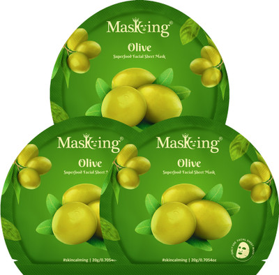 MasKing Superfood Olive facial sheet mask for glowing Skin and Hydrating, Pack of 3(60 ml)
