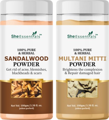 She Essentials Organic Multani Mitti & Sandalwood Face Pack Powder Combo Set(200 g)