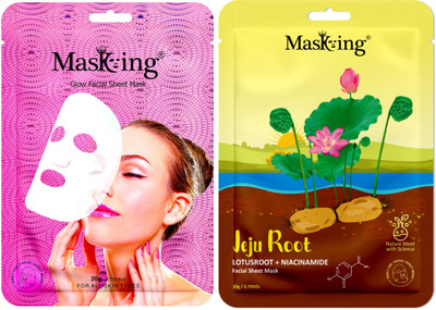 MasKing glow and Jeju Root Lotus + Niacinamide, Facial sheet mask combo gift set(40 ml)