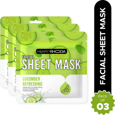 Hilary Rhoda Cucumber Refreshing Sheet Mask | Hydrate Skin |Sheet Mask with Serum (Pack of 3)(20 g)