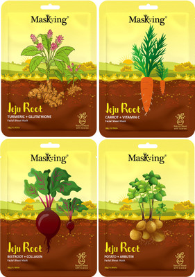 MasKing Jeju Root Facial Sheet Mask Combo for Super Hydrating & Glowing skin 20ml Each(80 ml)