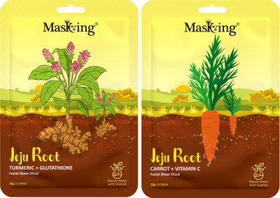 MasKing Jeju Root Facial Sheet Mask combo for Glowing and Skin Balancing, 20Ml each(40 ml)